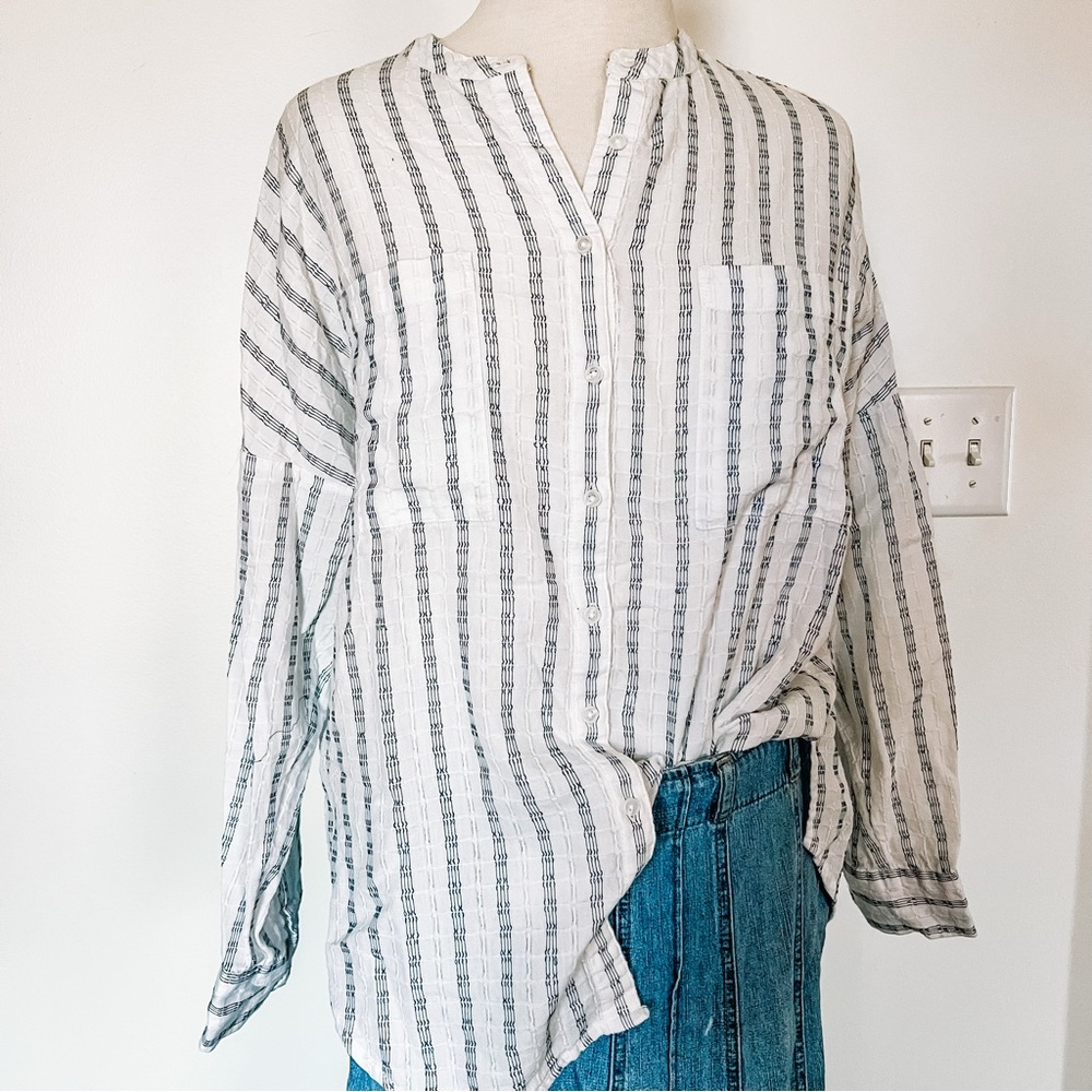 Lou & Grey | Blue & White Oversized Button Up Tunic